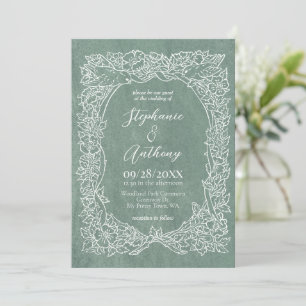 Convite Casamento de aves de flor selvagem verde com Sage