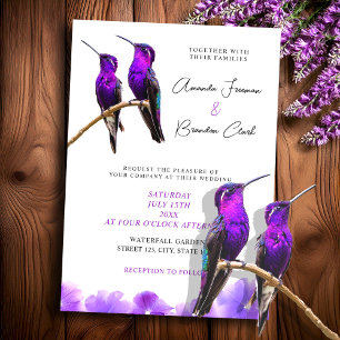 Convite Casamento de Aves de Humidade e Petais Roxas Chic