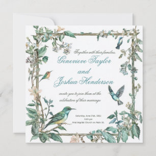 Convite Casamento de aves e borboletas Cottagecore