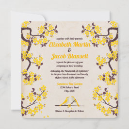 Convite Casamento de aves ouros Yellow Sakura e Love