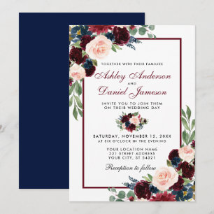 Convite Casamento de Azul-Borgonha com Azul-Borgonha