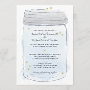 Convite Casamento de Azul Mason Jar e Fireflies