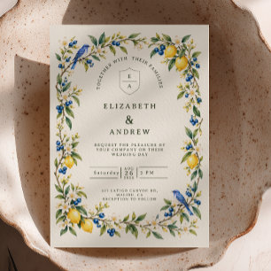 Convite Casamento de Azulão com Aquarela de Limão