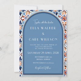 Convite Casamento de Azulejo Azul Claro e Chic