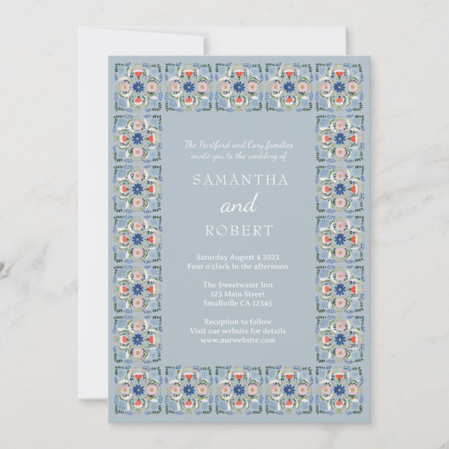 Convite Casamento de Azulejo Azul Holandês (Frente)