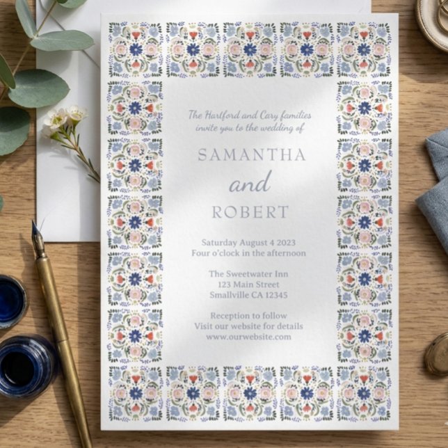 Convite Casamento de Azulejo Azul Holandês (Criador carregado)