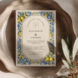 Convite Casamento de Azulejo de Limão Mediterrâneo
