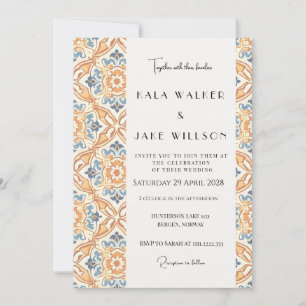Convite Casamento de Azulejo Italiano Geométrico Laranja B