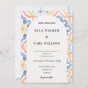 Convite Casamento de Azulejo Italiano Laranja Azul Amarelo