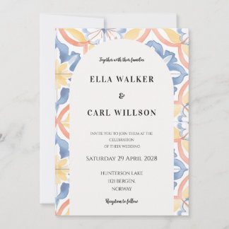 Convite Casamento de Azulejo Italiano Laranja Azul Amarelo