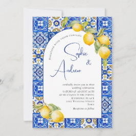 Convite Casamento de Azulejos Azuis de Limões do Mediterrâ