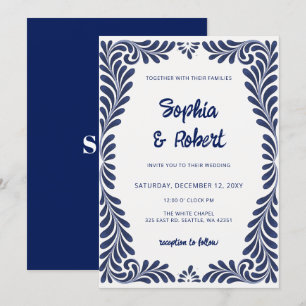 Convite Casamento de Azulejos de Talavera Azul Mexicano