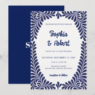 Convite Casamento de Azulejos de Talavera Azul Mexicano