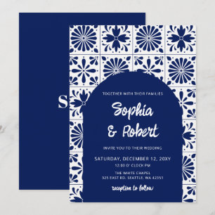 Convite Casamento de Azulejos de Talavera Azul Mexicano