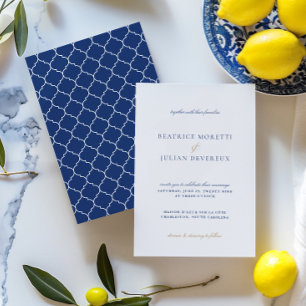 Convite Casamento de Azulejos do Mediterrâneo Clássico Azu