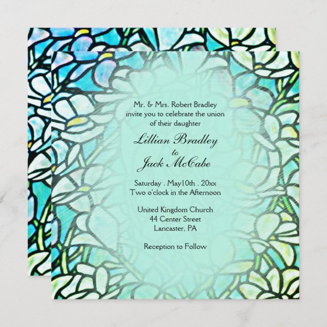 Convite Casamento de Azulejos Florais Mosaicos Verdes (Frente/Verso)