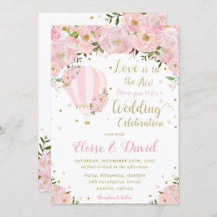 Convite Casamento De Balão De Ar Quente Rosa Com Blush Chi