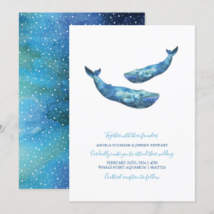 Convite Casamento de Baleias Azuis de Aquarela