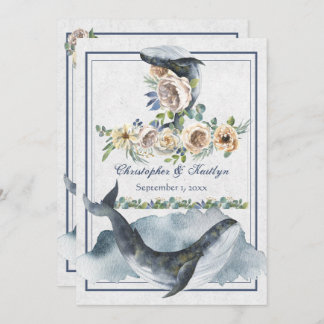 Convite Casamento de Baleias e Flores Belos Aquarelas
