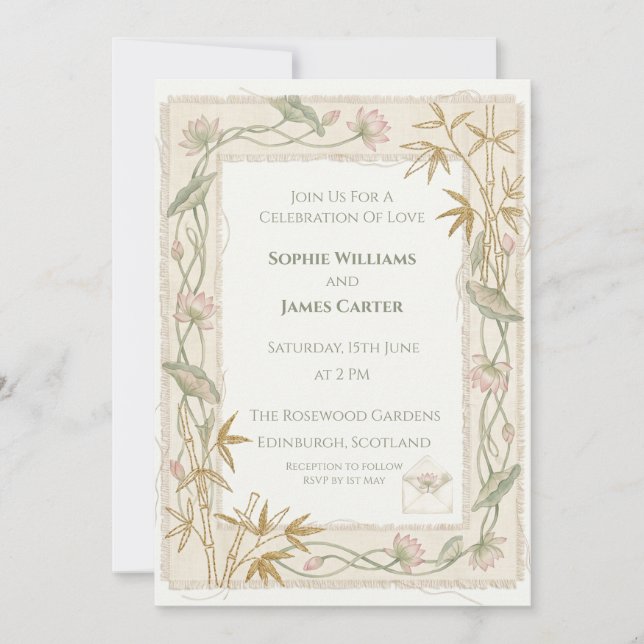 Convite Casamento de Bambu Dourado (Frente)