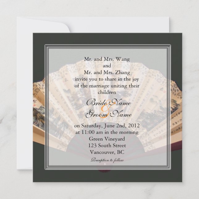 Convite Casamento de bambu e fã de seda chineses (Frente)