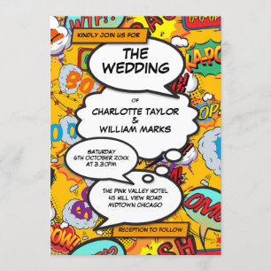 Convite Casamento de Banda Desenhada Tipográfica Divertida