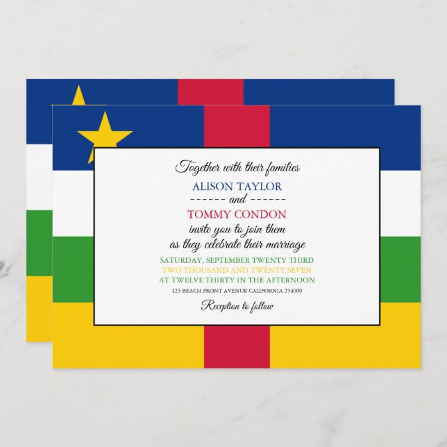 Convite Casamento de Bandeira da República Centro-Africana (Frente/Verso)