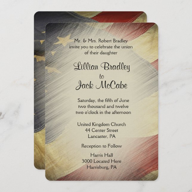 Convite Casamento de Bandeira Militar Americana Patriótica (Frente/Verso)