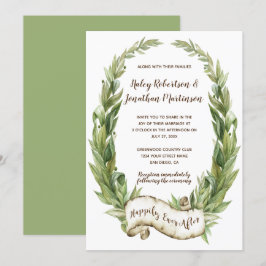 Convite Casamento de Banner de Rolagem de Laurel Wreath