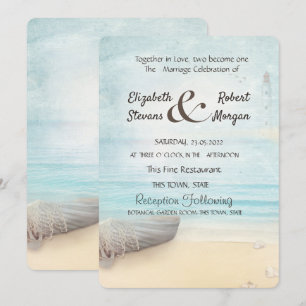 Convite Casamento de Barco de Praia com Farol