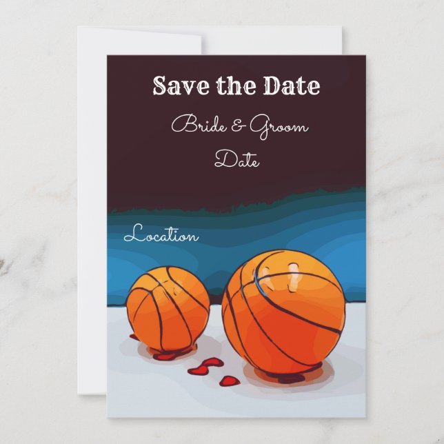 Convite Casamento de basquete com amor em fundo azul (Frente)