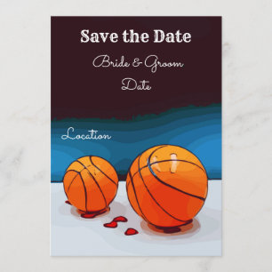 Convite Casamento de basquete com amor em fundo azul