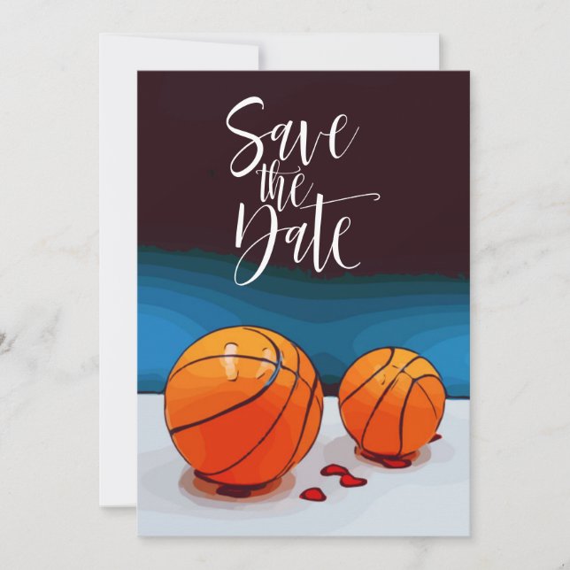 Convite Casamento de basquetebol com amor em fundo azul (Frente)