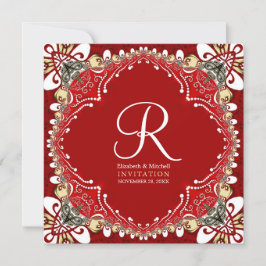 Convite Casamento de Batik Monograma da Boêmia Vermelha