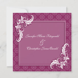 Convite Casamento de Beaujolais Damask e Frame Floral