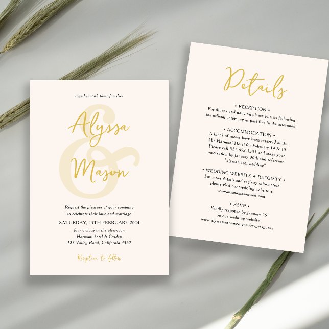Convite Casamento de Beige Ampersand Elegante e Dourado no (Criador carregado)