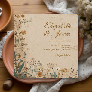 Convite Casamento de Beige Border Rustic Boho Wildflower