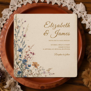 Convite Casamento de Beige Border Rustic Boho Wildflower
