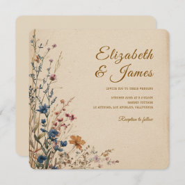 Convite Casamento de Beige Border Rustic Boho Wildflower
