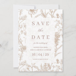 Convite Casamento de Beige Chinoiserie Wildflower Salvar D
