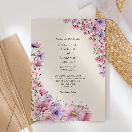 Convite Casamento de Beige de Flor Selvagem Moderna