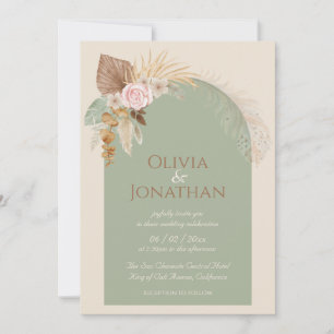 Convite Casamento de Beige Mint Rustic Boho Clássico Moder