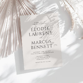 Convite Casamento de Beige Moderno com Nomes de Negrito Nã