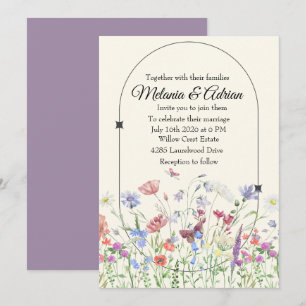 Convite Casamento de beige Roxo de Luxo