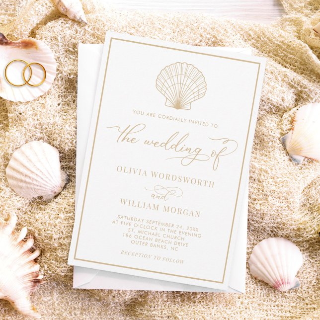 Convite Casamento de Beige Sand Elegante de Beach Seashell (Criador carregado)