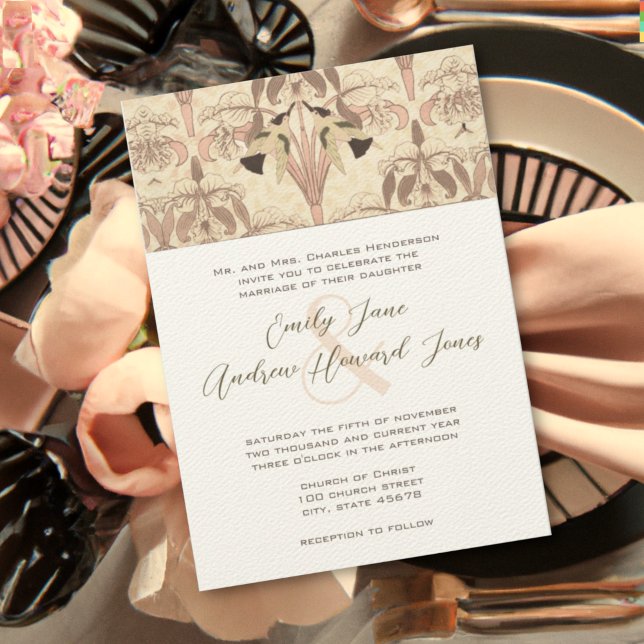 Convite Casamento de Beija-flores Art Deco Rosa Quártzo Pê (Criador carregado)