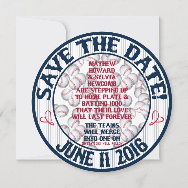 Convite Casamento de Beisebol - Aviso de Salvamento da Dat (Verso)