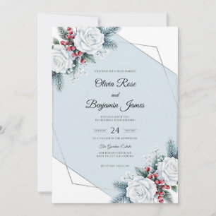 Convite Casamento de Berries Branco de Inverno