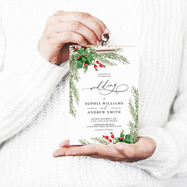 Convite Casamento de Berries vermelhos de Natal (Criador carregado)