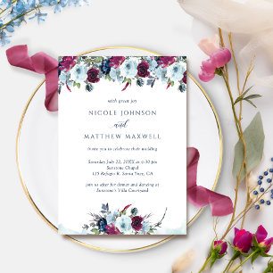 Convite Casamento de Berry, Borgonha e Sangue Azul